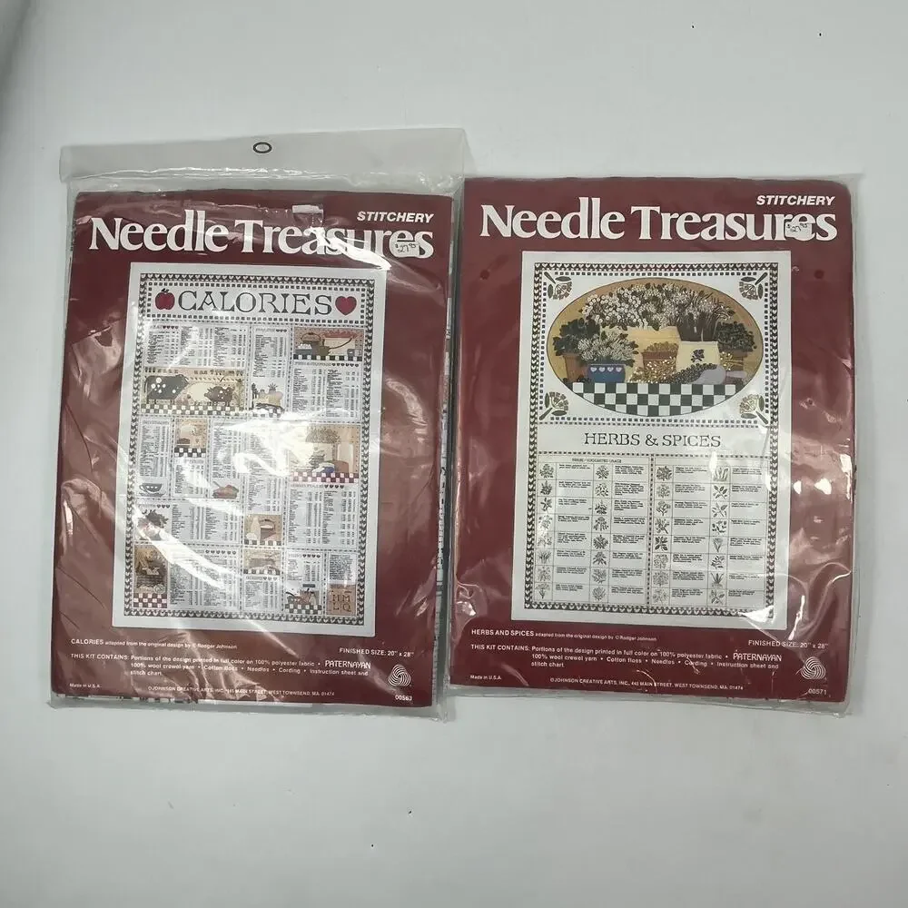 Needle Treasures Vintage Crewel Embroidery Kit Lot 2 Calories Herbs Spices 20x28